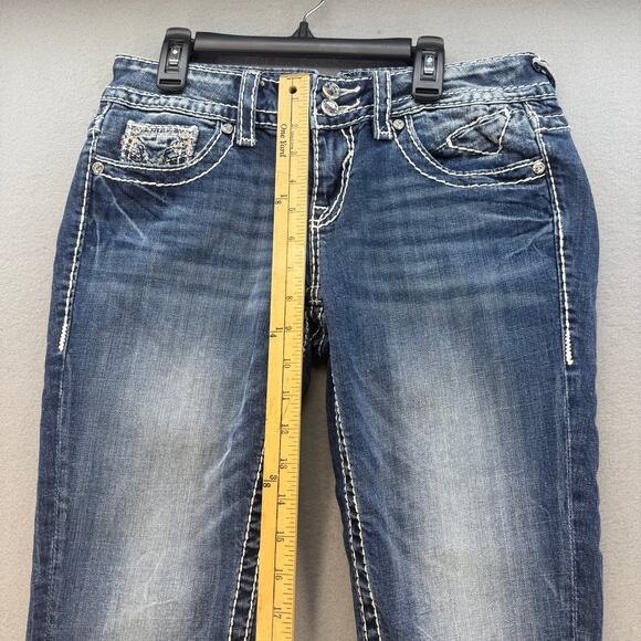 Vigoss Jeans Women's 3/4x21 Blue The Chelsea Capri Embellished Rose Gold Pocket - Picture 12 of 14